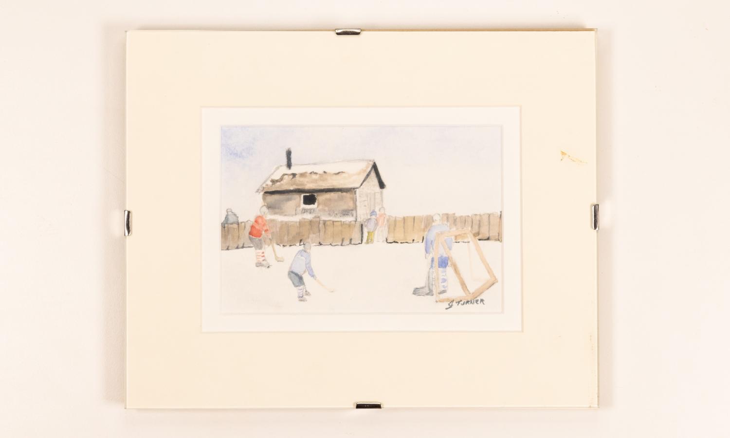 Painting - people playing outdoor hockey - S. Turner