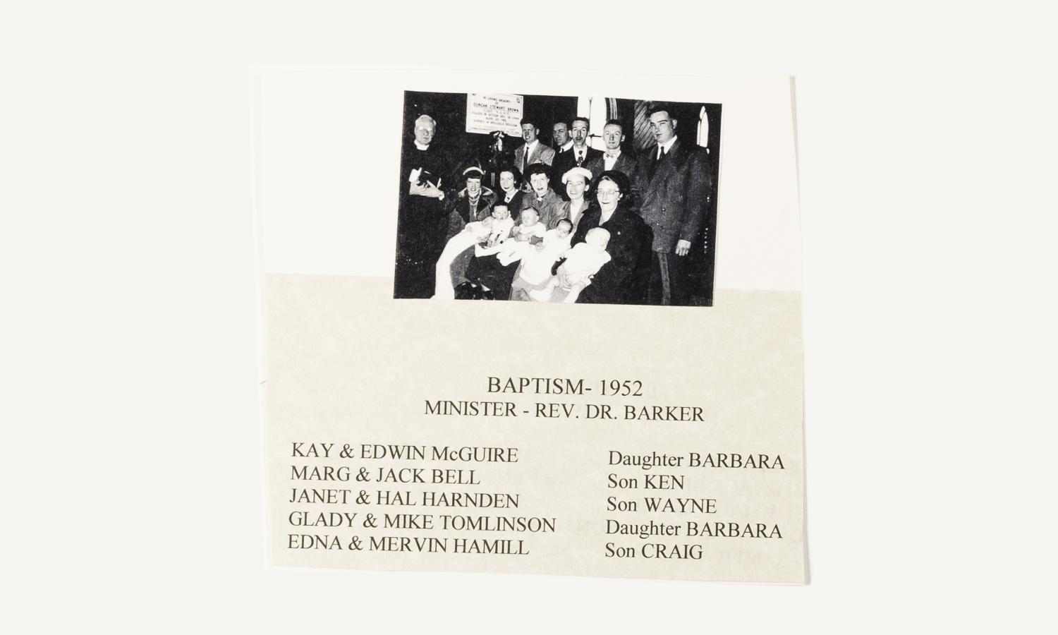 Baptisim 1952, Minister - Rev Dr. Barker