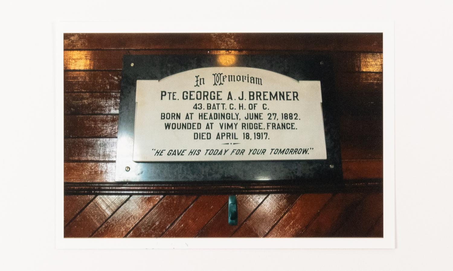 George Bremner plaque at Holy Trinity Church Headingley 