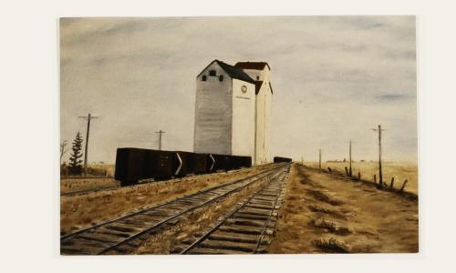 Painting of Headingley Co-op Elevator, by Joyce Turner. 1985