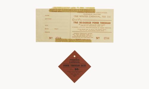 "Pheonix Recreation Association - Power Toboggan Races - 1968  Winter Carnival advertisement and ticket / tag"