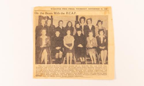 Bartley, Jean - RCAF recruits from Winnipeg to Rockcliffe, ON Jean Bartley (4th from left back row) hospital assistant. Winnipeg Free Press. Nov 10 1042. 